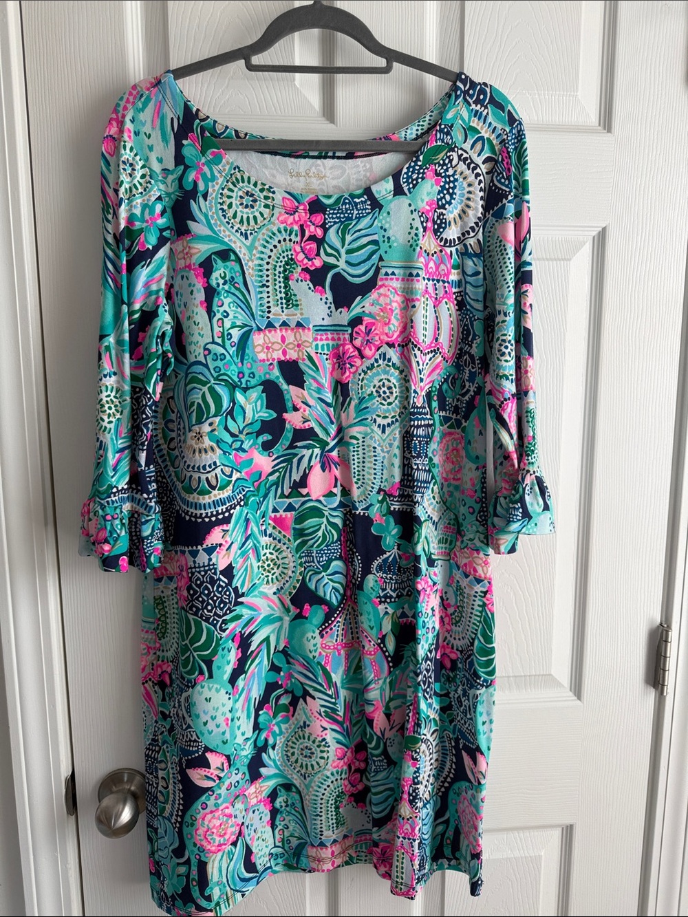Lilly Pulitzer Teal Navy Pink Patterned Shift Dress